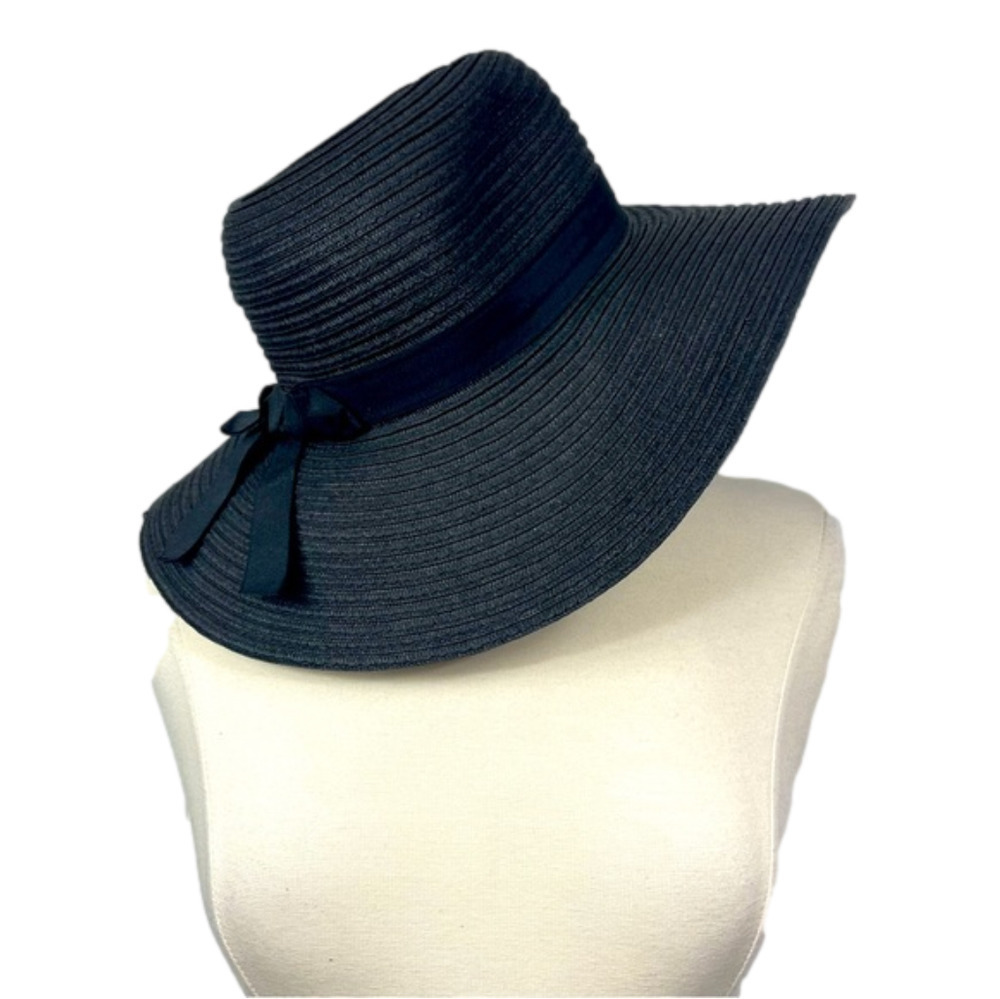 Black Floppy Straw Hat Wide Brim